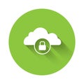 White Cloud computing lock icon isolated with long shadow background. Security, safety, protection concept. Protection Royalty Free Stock Photo