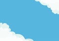 White cloud in corners frame template. Fluffy cloudshape. Cloudy weather. Flat design. Blue sky background. Isolated