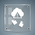 White Cloud hacking icon isolated on grey background. Cloud leak. Square glass panels. Vector Royalty Free Stock Photo
