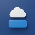 White cloud icon positioned above a blue rectangular shape on a solid blue backgrou Royalty Free Stock Photo