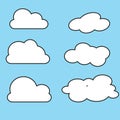 White cloud icon set. Fluffy clouds. Cute cartoon cloudscape. Cloudy weather sign symbols. Flat design Web, app Royalty Free Stock Photo