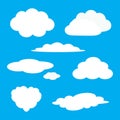 White cloud icon set. Fluffy clouds. Cute cartoon cloudscape. Cloudy weather sign symbols. Flat design Web, app decoration element Royalty Free Stock Photo