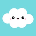 White cloud icon. Smiling face, tongue. Fluffy clouds. Cute cartoon kawaii cloudscape. Love card. Cloudy weather sign symbols.