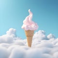 White cloud made of fluffy cotton over an ice cream cone against pastel blue background. Freezing icy cold weather concept Royalty Free Stock Photo