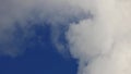 White cloud moves quickly and changes shape against the blue sky. Cloud movement in close-up, convection processes in
