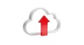 White cloud outline with upward red arrow representing data upload Royalty Free Stock Photo
