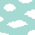 White cloud set on the sky. Fluffy clouds. Cute cartoon cloudscape. Cloudy weather sign symbols. Flat design Decoration element. B