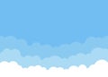 White cloud shape on blue sky background. Border of clouds. Simple flat style of different clouds. High environment