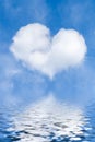a white cloud in the shape of a heart on a blue sky and with a reflection in the water Royalty Free Stock Photo