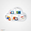 White cloud shelf with icons. Royalty Free Stock Photo