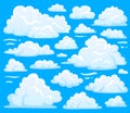 White cloud symbol for cloudscape background. Cartoon clouds symbols set for cloudy sky climate illustration vector Royalty Free Stock Photo