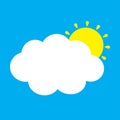 White cloud and yellow sun set. Fluffy clouds. Cute cartoon cloudscape. Royalty Free Stock Photo