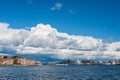 White clouds above the river and city centre of Gothenburg.. Royalty Free Stock Photo