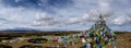 The White clouds as the back of the prayer flags Royalty Free Stock Photo