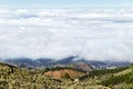 White clouds. Beautiful amegine view from peak of mountains Gran Canaria island.