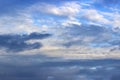 White clouds on the blue dramatic sky on sunset. Royalty Free Stock Photo