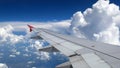 White clouds and blue sky as seen through window of an aircraft. travel and vacation concept Royalty Free Stock Photo