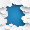 White vector clouds on blue sky background