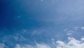 White clouds in the blue sky background. Time-lapse