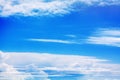 White clouds on blue sky background view from above, airplane flight landscape, beautiful aerial cloudscape, skies backdrop Royalty Free Stock Photo