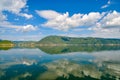 White clouds blue sky beautiful lake with wonderful mirror reflecion Royalty Free Stock Photo