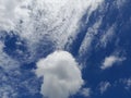 White clouds in the blue sky. Heaven and infinity. Beautiful bright blue background. Light cloudy, good weather. Royalty Free Stock Photo