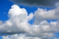 White clouds on a blue sky at noon. Beautiful atmospheric phenomenon. Natural horizontal background Royalty Free Stock Photo