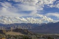 White clouds in the blue sky over the Himalayan mountains Royalty Free Stock Photo