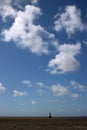 White clouds, blue sky, Plover Scar lighthouse