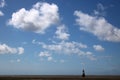 White clouds, blue sky, Plover Scar lighthouse