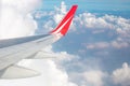 Clouds and airplane wing from above Royalty Free Stock Photo