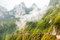 White clouds cover the mountains rocky Global Geopark in Ha Giang, Vietnam Royalty Free Stock Photo