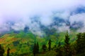 White clouds cover the mountains rocky Global Geopark in Ha Giang, Vietnam. Royalty Free Stock Photo