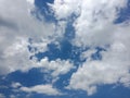 White clouds disappear in the hot sun on blue sky. Clouds on blue sky background. Weather nature blue sky with white cloud and sun Royalty Free Stock Photo