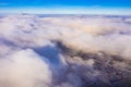 White clouds flying over rural area. Aerial landscape Royalty Free Stock Photo