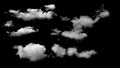 White clouds isolated on black background, clounds set on black with clipping path