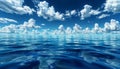 White clouds over blue sea. Marine landscape with clouds. Clouds are reflected in the water Royalty Free Stock Photo
