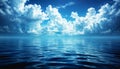 White clouds over blue sea. Seascape with clouds. Clouds are reflected in the water Royalty Free Stock Photo