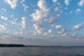 White clouds over the river in the morning blue sky Royalty Free Stock Photo