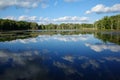 White Clouds Reflection in Mirror Calm Lake Water Royalty Free Stock Photo