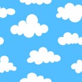 White Clouds in the sky seamless pattern. Naive groovy Background. Doodle sky pattern of neon tones. Contemporary trendy