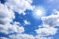 White Clouds and Star-shaped Sun in Blue Sky for Background