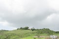 White Cloudy Sky Green Grassy Earth Background