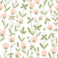 White clover flowers. Vector floral seamless pattern. Cute hand-drawn pattern design for fabric, wallpaper