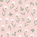 White clover flowers. Vector floral seamless pattern. Cute hand-drawn pattern design for fabric, wallpaper