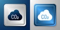 White CO2 emissions in cloud icon isolated on blue and grey background. Carbon dioxide formula, smog pollution concept Royalty Free Stock Photo