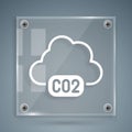 White CO2 emissions in cloud icon isolated on grey background. Carbon dioxide formula, smog pollution concept Royalty Free Stock Photo