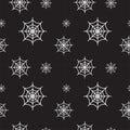White cobweb texture vector illustration on black color background. Seamles pattern design template