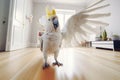 White cockatoo parrot on the floor in the room Royalty Free Stock Photo