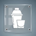 White Cocktail shaker with cocktail glass icon isolated on grey background. Square glass panels. Vector Royalty Free Stock Photo